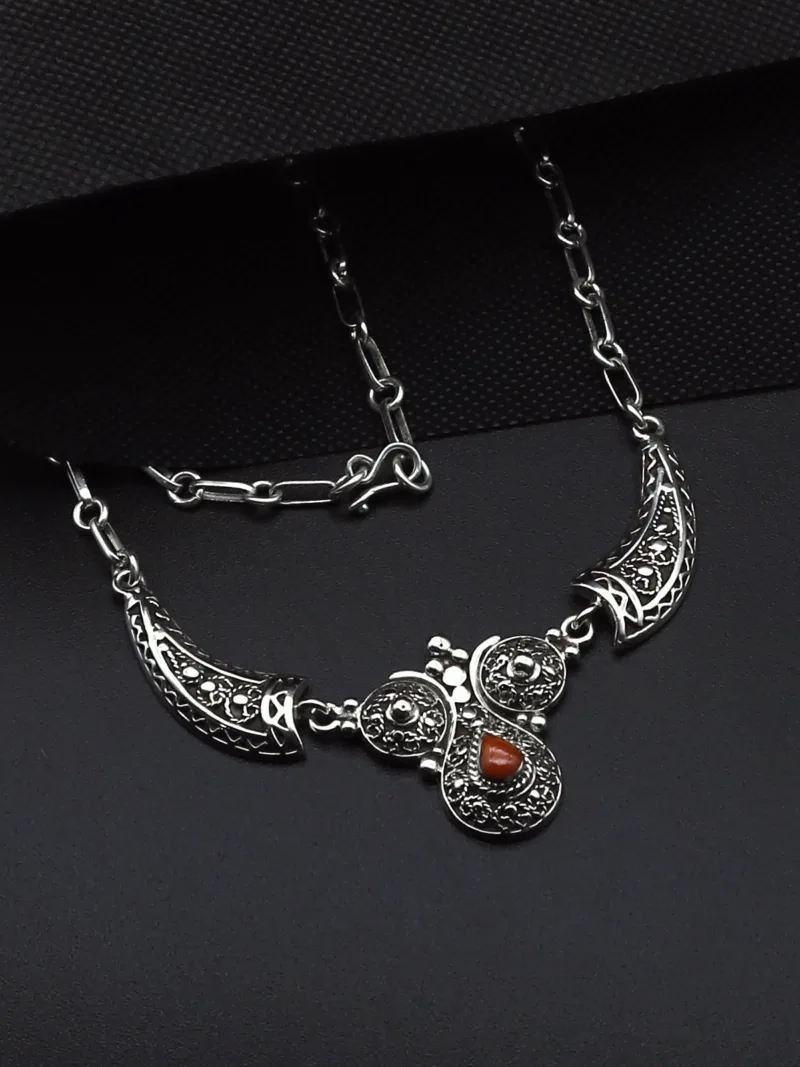 Wings of Silver – Handcrafted Necklace with Red Coral Inlay