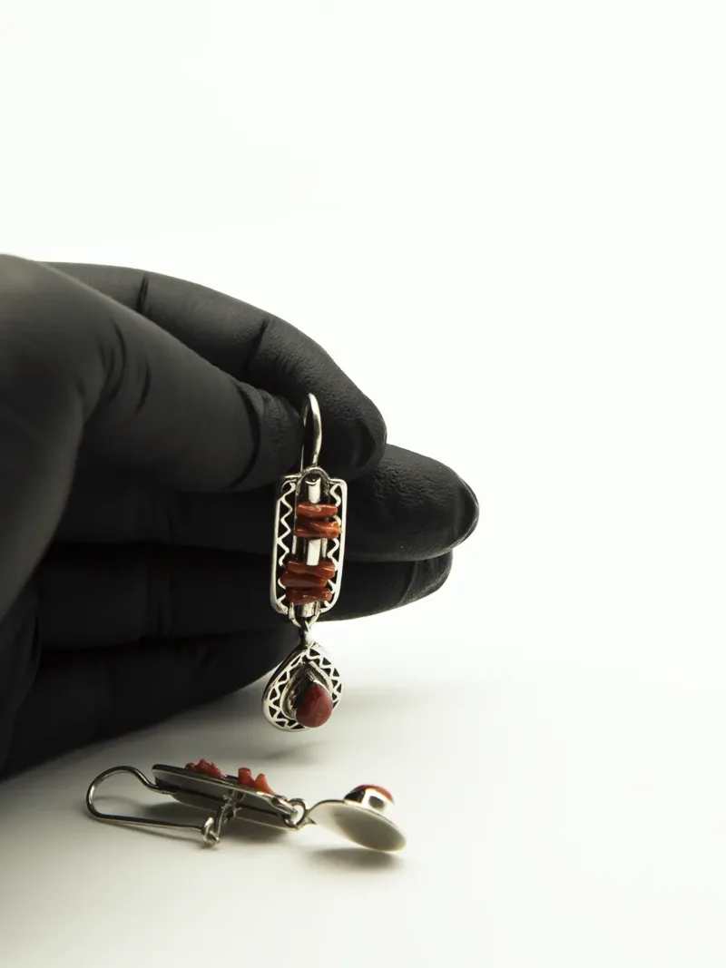Handcrafted Silver Earrings with Natural Red Coral – Amazigh Inspired