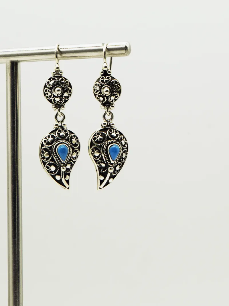 Handcrafted Silver Earrings with Custom-Made Sky Blue Stone