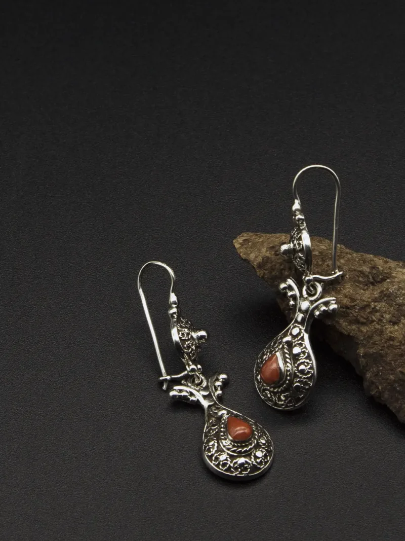 Artisan Silver Earrings with Natural Red Coral