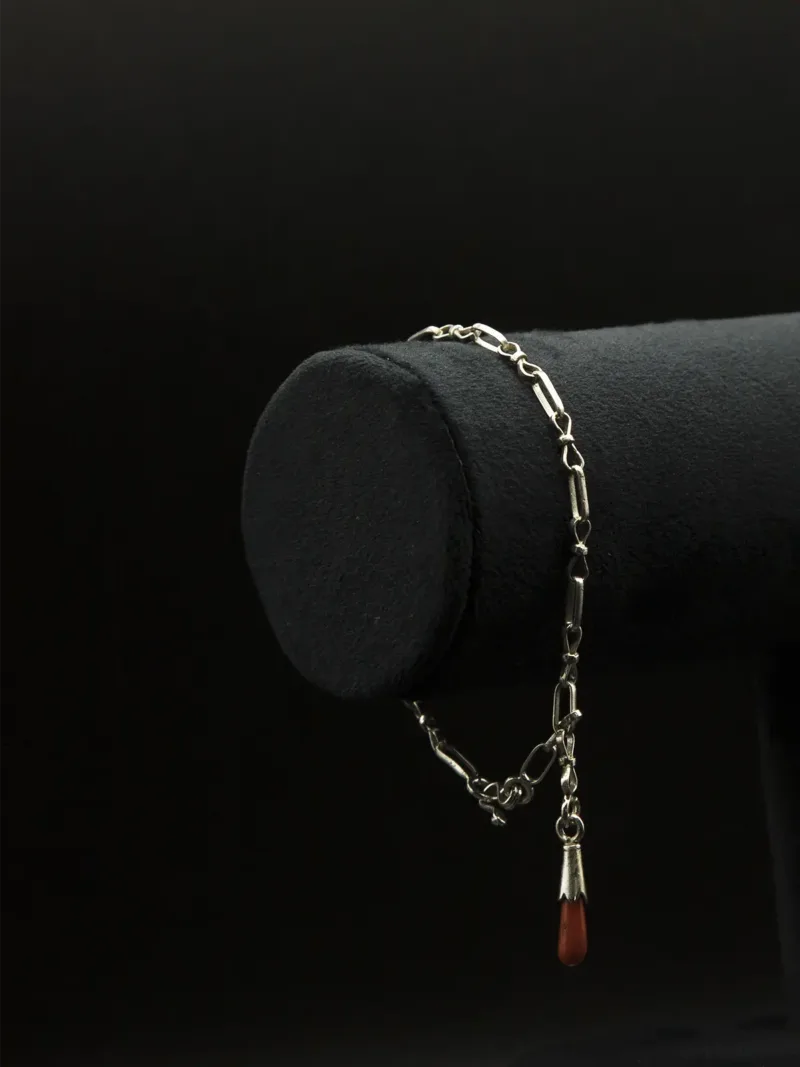 Artisanal Silver Bracelet with Red Coral Rose