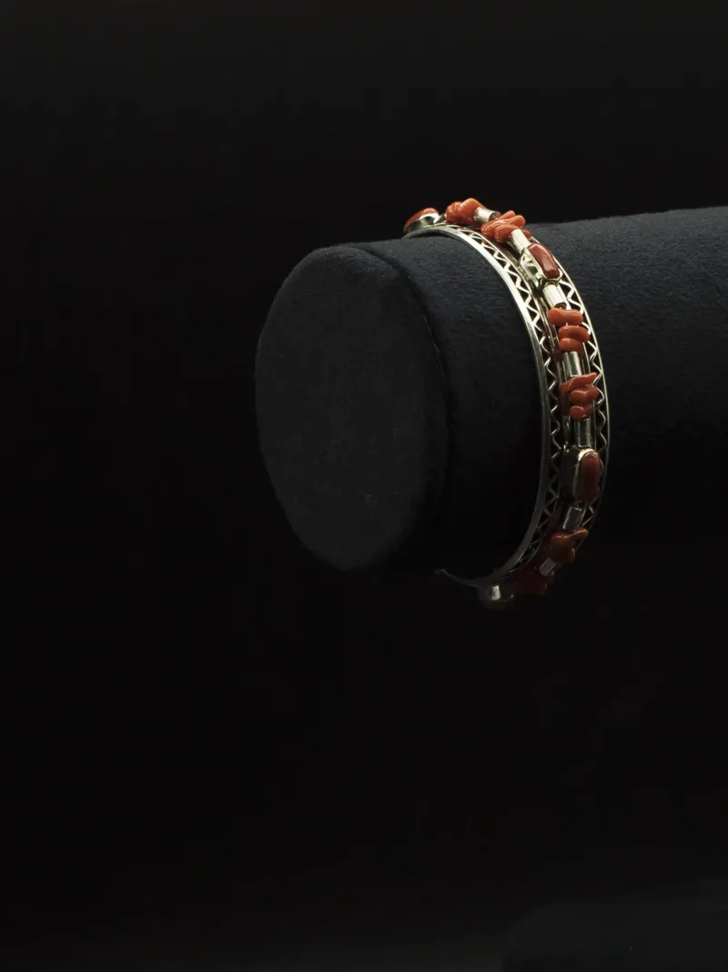 Handcrafted Silver Cuff with Red Coral