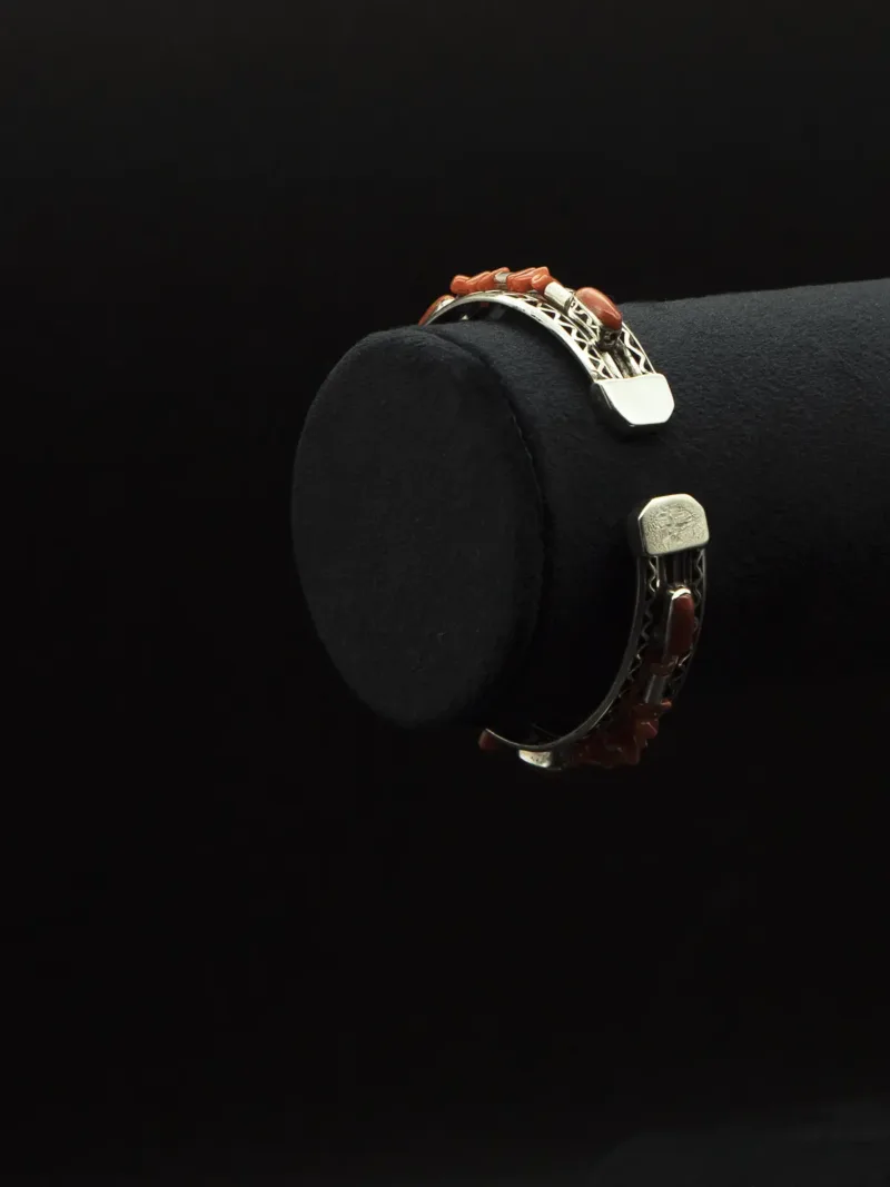 Artisanal Silver Bracelet with Red Coral