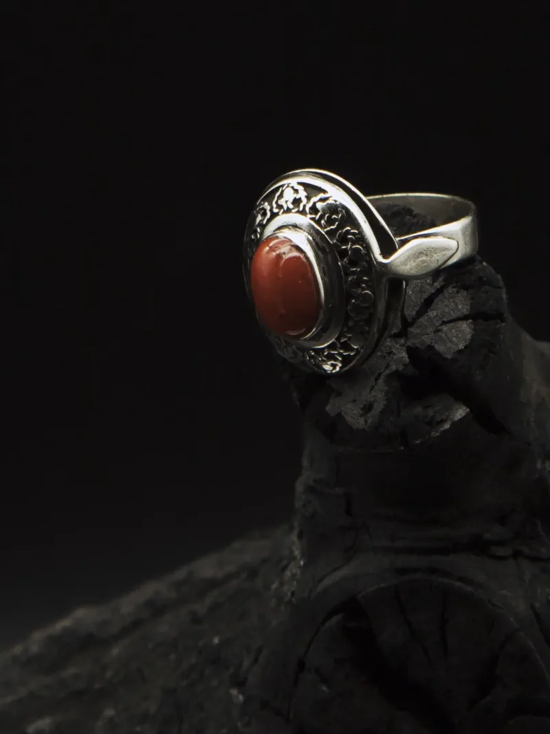 Handcrafted Silver Ring with Red Coral