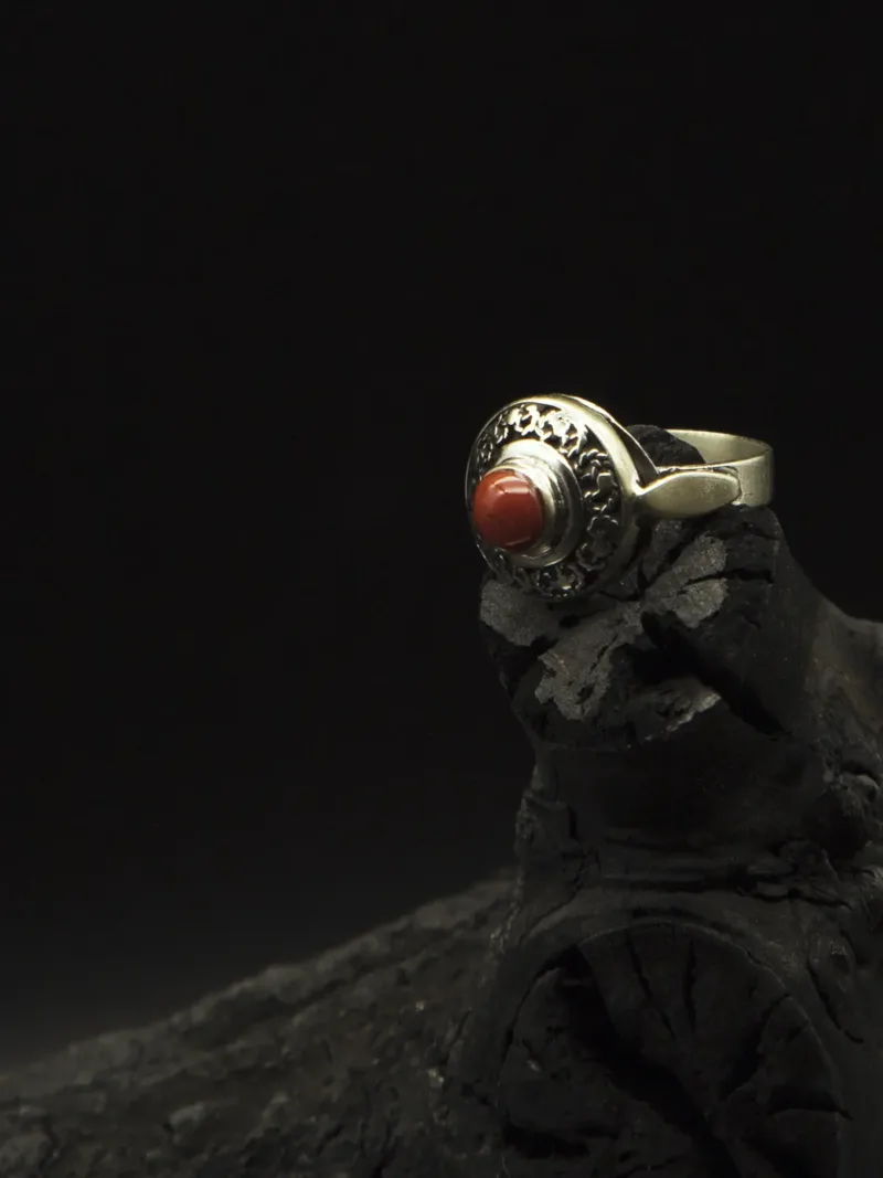 Artisan Silver Ring with Natural Red Coral