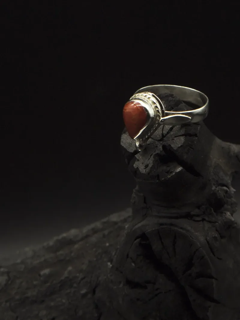 Handmade Silver Ring with Natural Red Coral