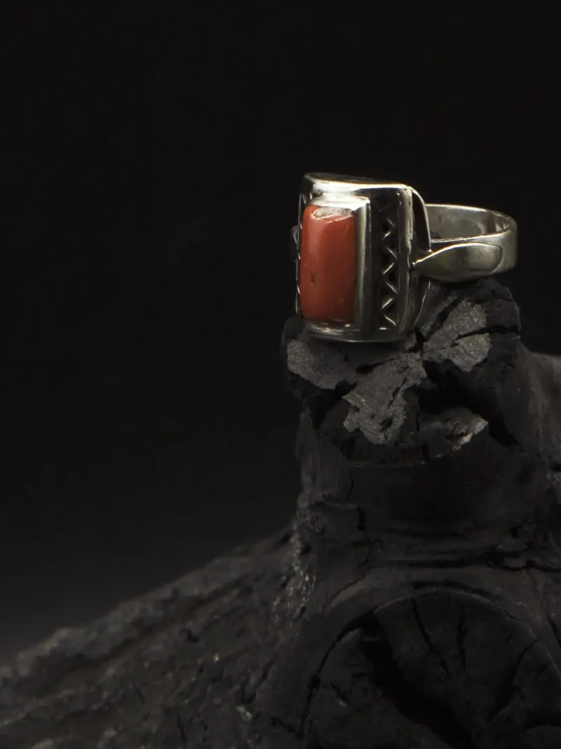 Handcrafted Silver Ring with Natural Red Coral