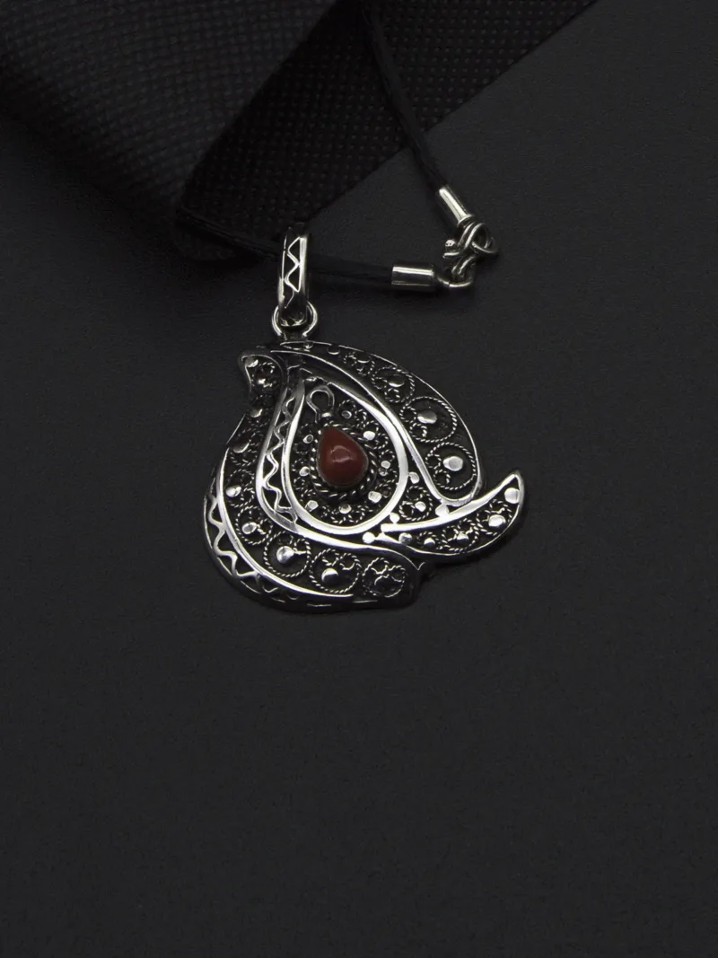 Handmade Silver Pendant with Natural Red Coral