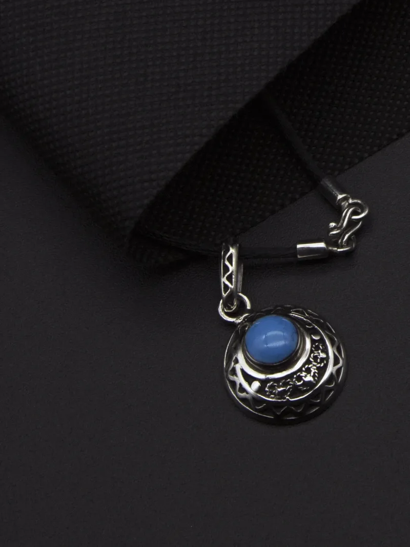 Handmade Asymmetric Circle Silver Pendant with Sky-Blue Stone