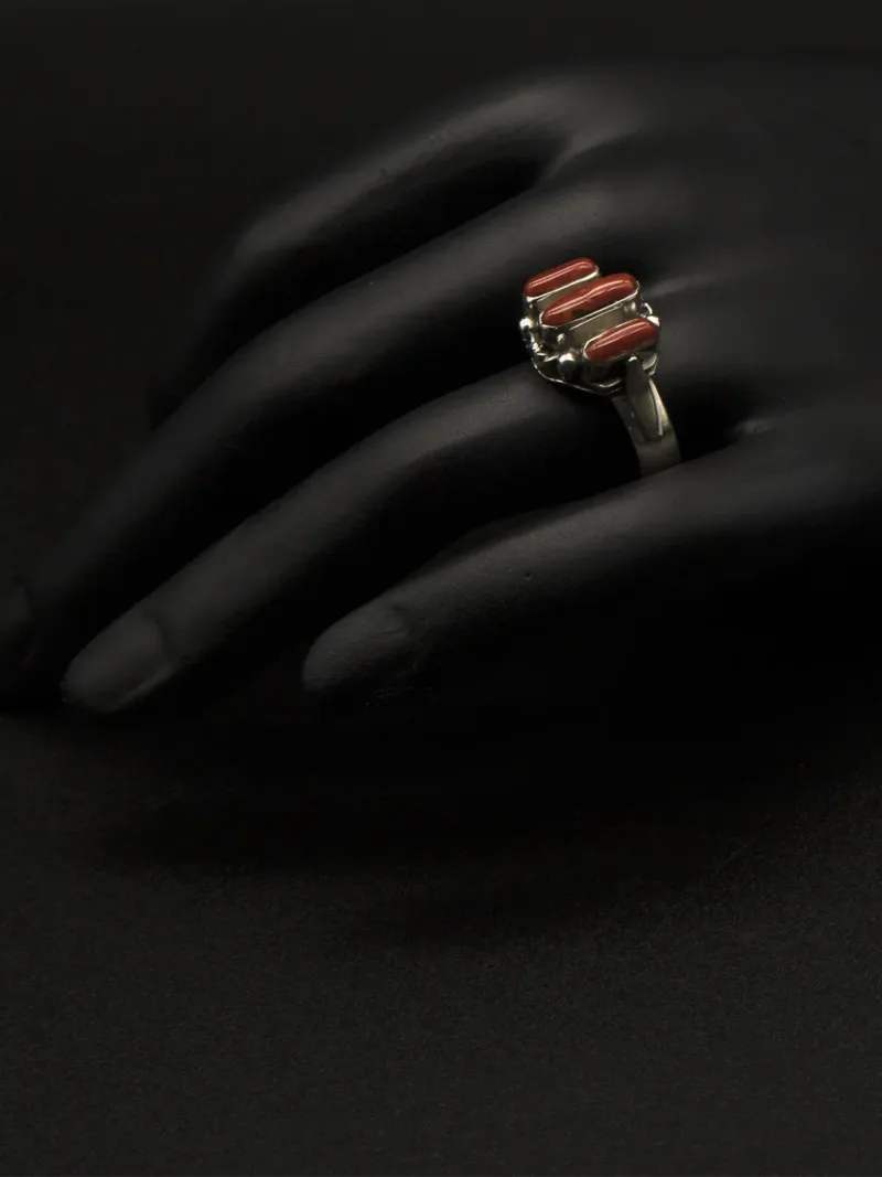 Handcrafted 925 Silver Ring with Natural Red Coral